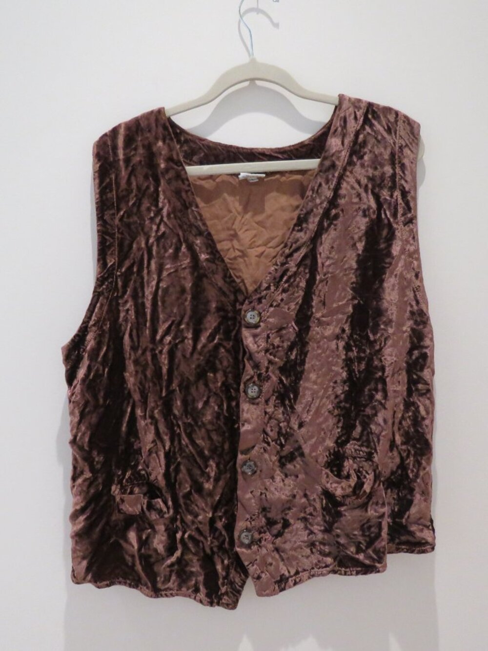 VINTAGE CP SHADES Crushed Brown Velvet Waistcoat Large 90s Lagenlook Grunge - Picture 2 of 13